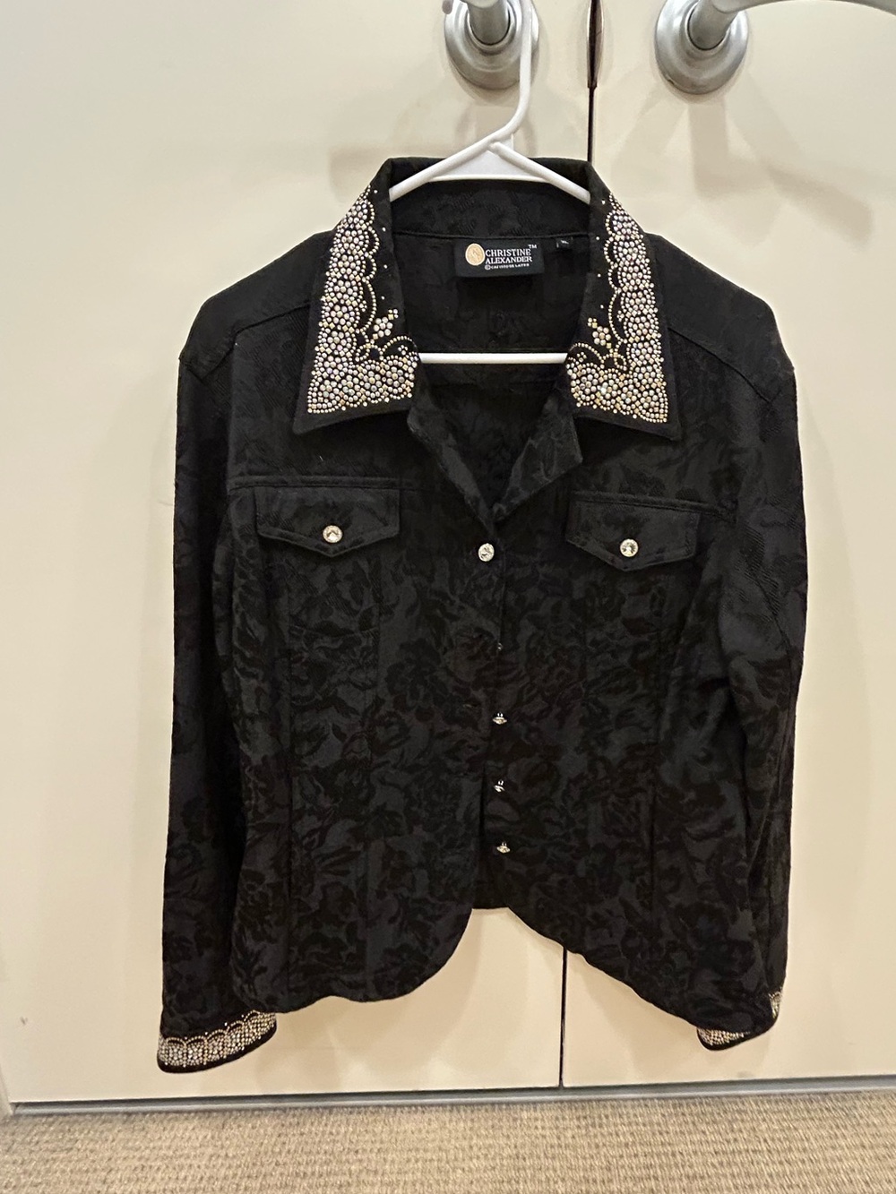 Christine Alexander Jacket Black Long Sleeve Embellishment crystals jacket sz Xl